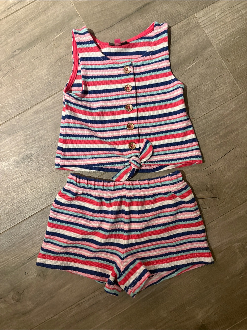 Vince Camuto Girls Pink White Blue Striped Knit Tank & Shorts Set